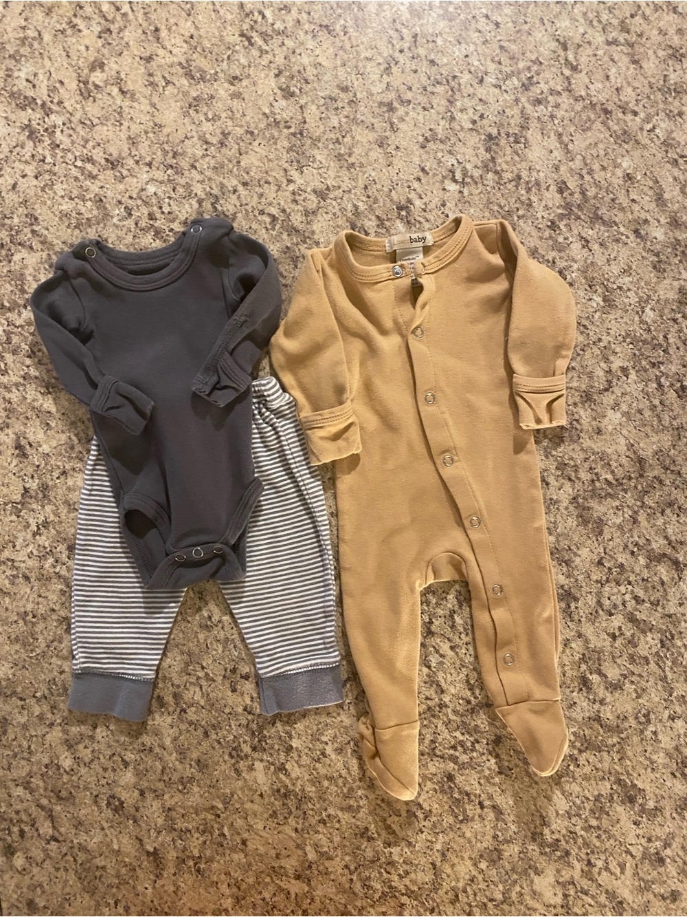 L'ovedbaby Mustard Snap-Front Footed One-Piece And Grey Two Piece Set